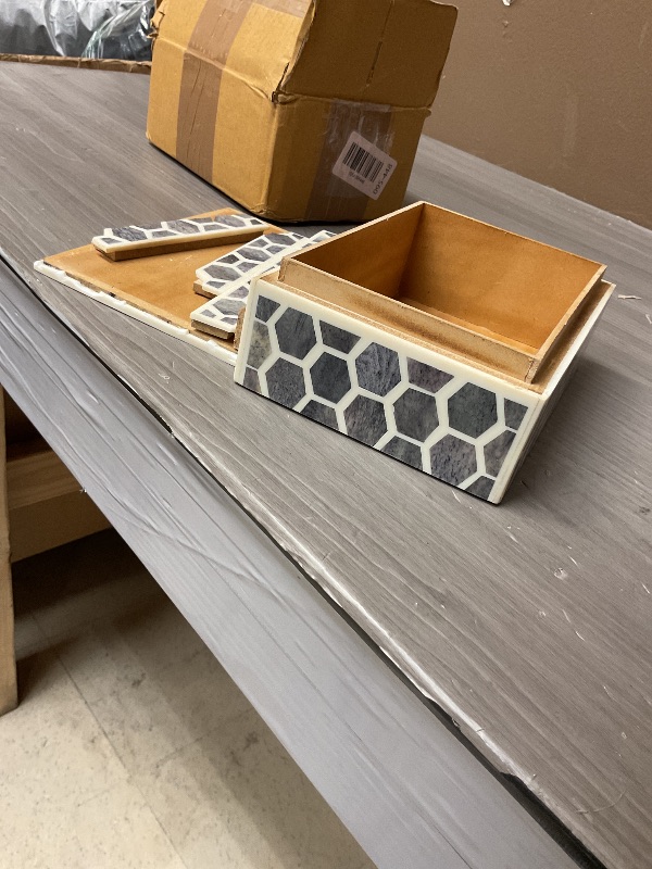 Photo 1 of collectiblesBuy Handmade Bone Inlay Trinket Box – Large 7x5x4 Chevron Mosaic Jewelry Box – Victorian Decorative Organizer for Keepsakes, Gifts, Home or Office Storage