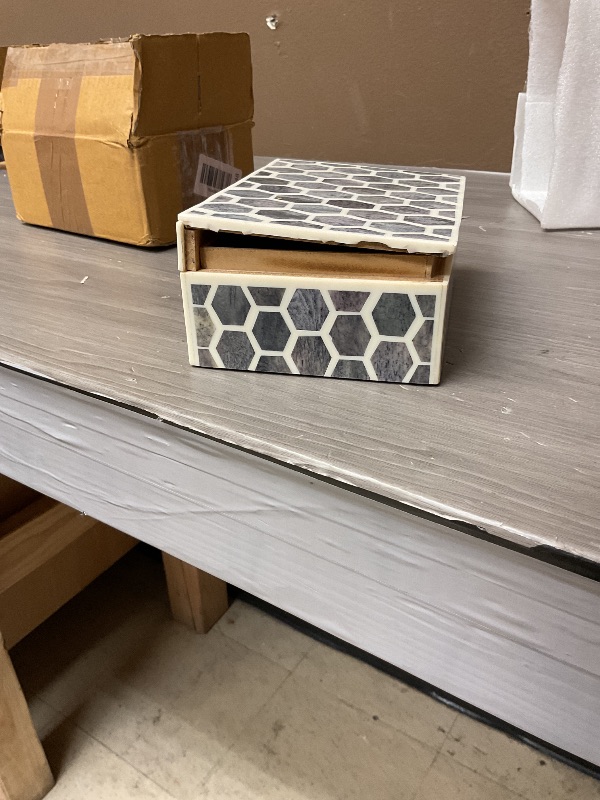 Photo 1 of collectiblesBuy Handmade Bone Inlay Trinket Box – Large 7x5x4 Chevron Mosaic Jewelry Box – Victorian Decorative Organizer for Keepsakes, Gifts, Home or Office Storage