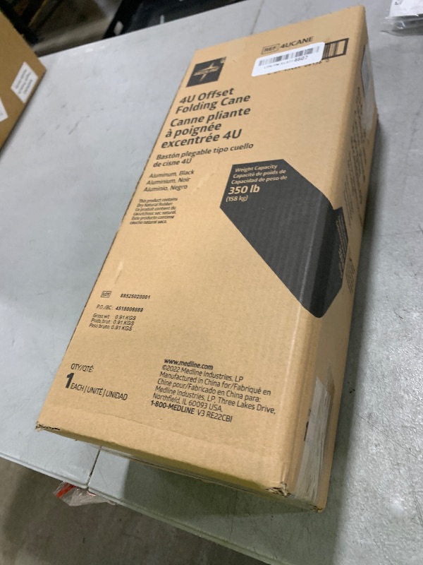 Photo 1 of Medline Offset Folding Cane, 4-Point Base With Cushioned Gel Handle, Supports Up To 350 Lbs, Black