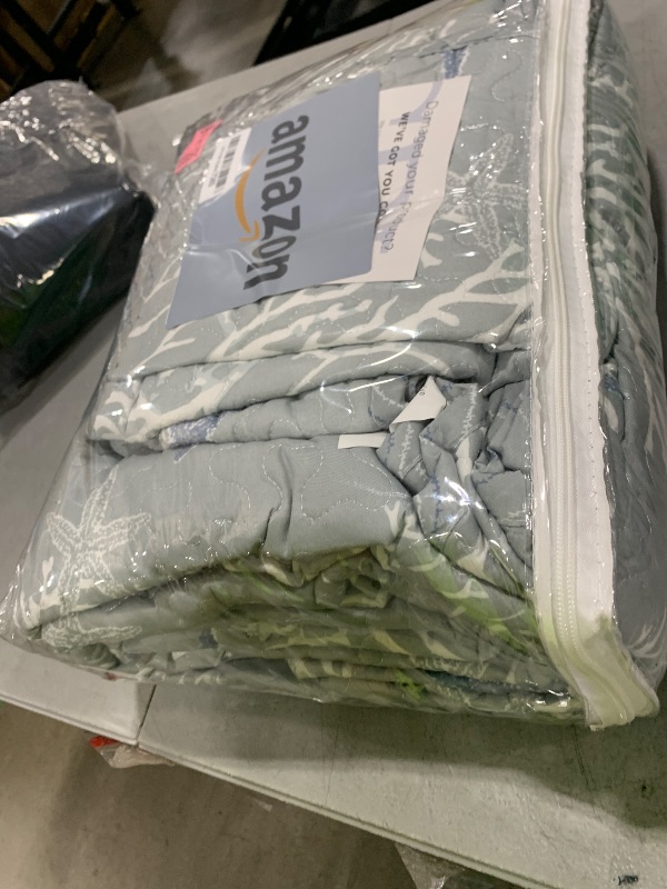 Photo 1 of King Coastal Quilt Bedding Set, Summer Coastal Quilt with Shams, Beach 3-Piece Reversible All Season Bedspread Quilt Set. Lightweight Nautical Quilted Coverlet. Fenwick Collection, Pearl Blue