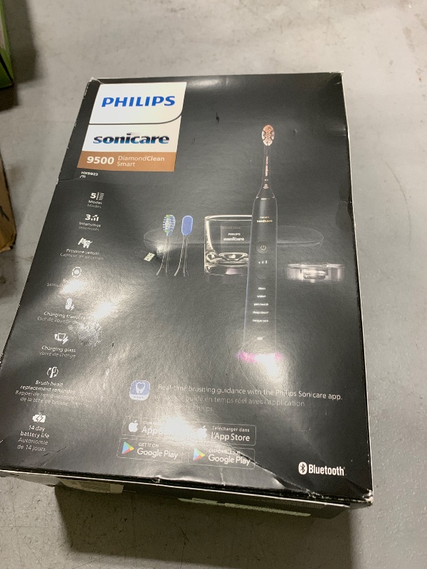 Photo 1 of Philips Sonicare DiamondClean Smart 9500 Electric Toothbrush, Sonic Toothbrush with App, Pressure Sensor, Brush Head Detection, 5 Brushing Modes and 3 Intensity Levels, Black, Model HX9923/11