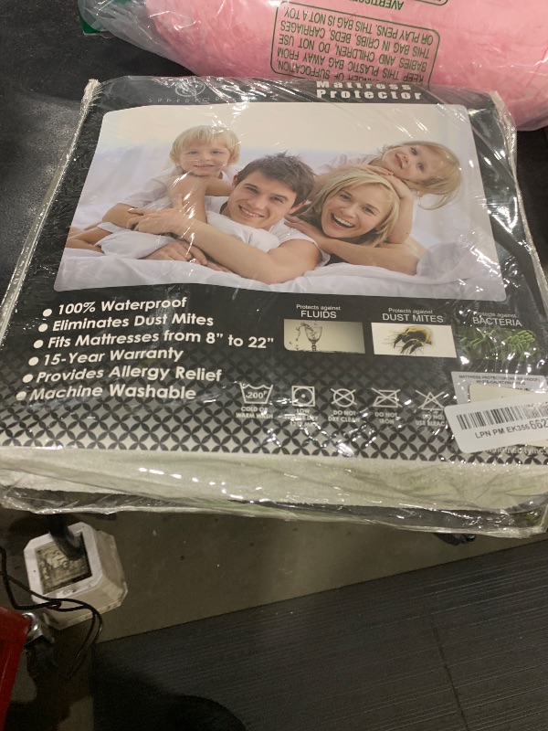Photo 1 of Superior Mattress Protector, Waterproof Backing, Soft Cotton Terry, Lightweight, Breathable, Noiseless, Fitted Sheet Design, Plush Bedding, Machine Washable, Vinyl-Free, California King, White