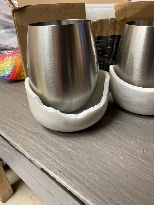 Photo 1 of SEE NOTES PICTURES…………..Gusto Nostro White Marble Wine Chiller for Glass and Stainless Steel Tumbler Set of 2 - Freezable Wine Glass Chiller Holder - Cool Set of Chillers and Stemless Metal Wine Tumblers for HomeBar (Silver)