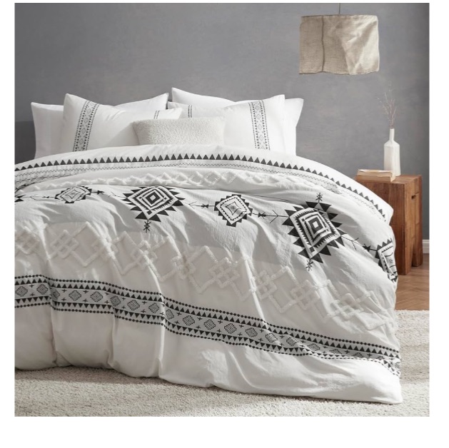Photo 1 of  Anderson Boho Duvet Cover Set Queen Size, Black and White Color Clash 3 PCS Microfiber Bedding Set, Durable and Super Soft Duvet Covers with Zipper and Ties, 90"*90"