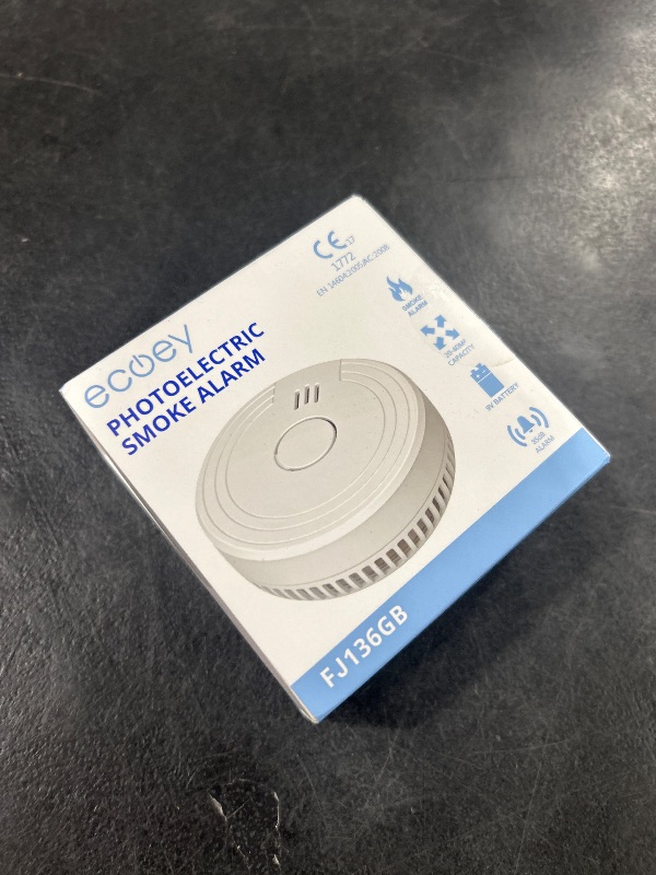 Photo 1 of Ecoey  Detector Fire Alarm with Photoelectric Technology, Fire Detector with Test Button and Low Battery Signal, Fire Alarm for Bedroom and Home, FJ136GB, 1 Pack Small
