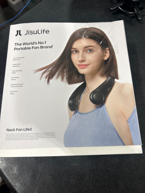Photo 1 of JISULIFE Portable Neck Fan, Hands-Free Bladeless, 5 Speeds, 4000 mAh Battery Operated Wearable Personal Fan, Twistable, Rechargeable, Gift for Women Men-Black