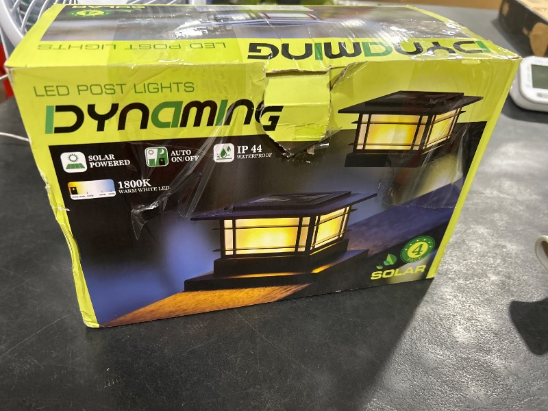 Photo 1 of Dynaming 4 Pack Solar Post Cap Lights Outdoor with Flickering Flame Light, Fence Post Solar Lights Fit for 4x4 5x5 6x6 Vinyl/Wooden Posts, High Brightness SMD LED Lighting Decor for Garden Deck Patio