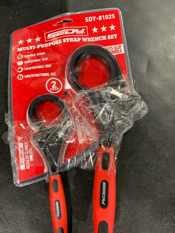 Photo 1 of 2-Piece Rubber Strap Adjustable Wrench Set Diameter 4" and 6", Oil Filter Pipe Jar Opener Strong Grip Plumbers Universal Spanner for Drain Sewer Cap Sink Pliers Nut Shower Head Valve Removal
