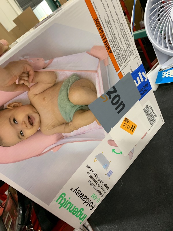 Photo 1 of Ingenuity Foldaway 2-Position Bather, 2-Position Adjustable Support Baby Bath seat for Sink or Bathtub, Ages 0-6 Months, up to 20 pounds, Pink