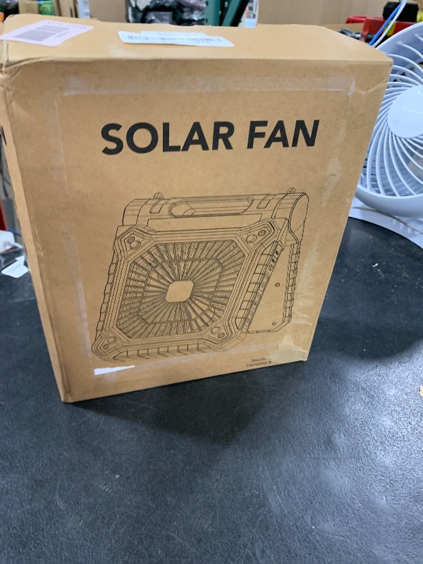 Photo 1 of 10 inch Solar Fan for Camping - Portable Rechargeable Fan with Adjustable Solar Panel, 3 Powerful Speed & Timer, Battery Operated with LED Light for Outdoor Travel Tent RV Hurricane