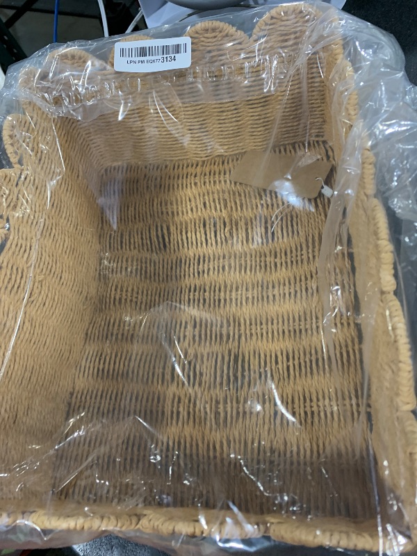 Photo 1 of Scalloped Edge Basket, Wicker Storage Baskets, Hand Woven Baskets for Shelves,Natural Baskets for Organizing (M-14" L x 10.5" W x 6" H)