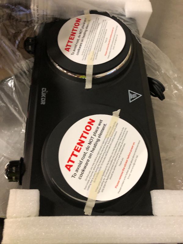 Photo 1 of CUKOR Electric Hot Plate, Double Cast Iron 2 Burner, 1800W Countertop Burner, Dual Electric Stove Burners, Portabel Electric Cooktop, Portabel Double Burner for Cooking