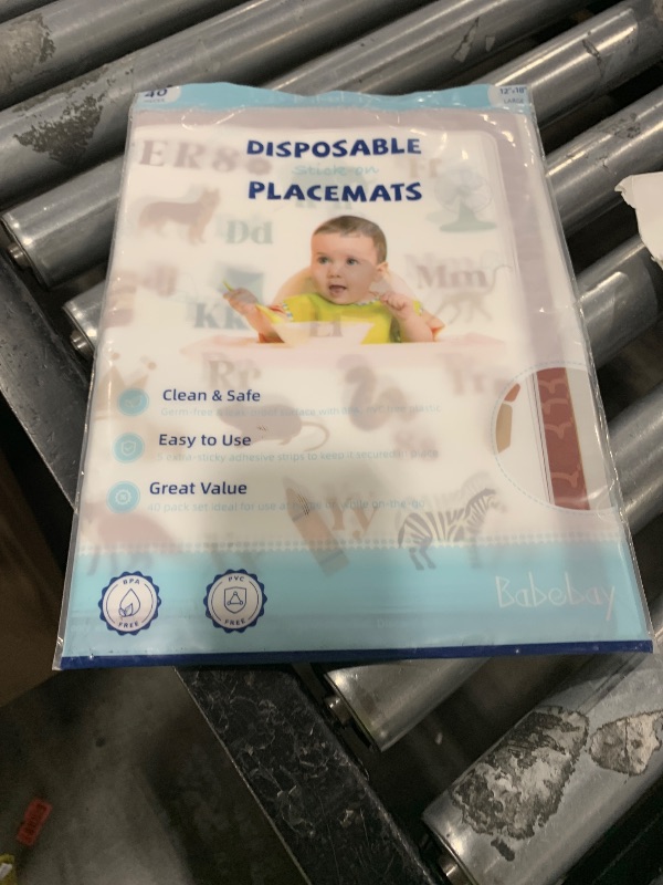 Photo 1 of Babebay Disposable Placemats for Baby, 40 Pack Sticky Toddler Placemat for Restaurants, Dining Table, Party, Travel, 12" x 18" with 4 Designs
