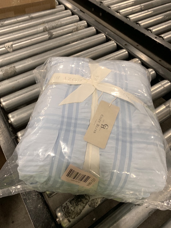 Photo 1 of Cozy Bliss Cooling Comforter Queen Size Seersucker Plaid, Q-Max 0.4 Reversible Lightweight Cooling Blanket, Breathable Silk Smooth Summer Bedding Quilt for Hot Sleepers Night Sweats Blue
