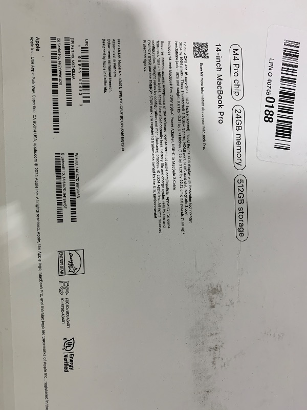 Photo 1 of Apple 2024 MacBook Pro Laptop with M4 Pro, 12-core CPU, 16-core GPU: Built for Apple Intelligence, 14.2-inch Liquid Retina XDR Display, 24GB Unified Memory, 512GB SSD Storage; Space Black