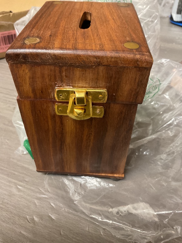 Photo 1 of Handcrafted Wooden Money Bank Box Piggy Bank | Children & Adults Gifts Ideas | Money Saving Coin Bank Box | Brass Inlaid Corners | First Birthday Gifts Ideas