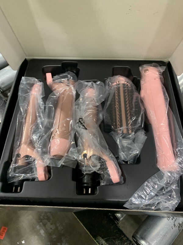 Photo 1 of FARERY 4-in-1 Interchangeable Automatic Rotating Curling Iron & Thermal Brush Set, 0.75''/1''/1.25'' Curling Iron & 1.5'' Heating Round Curling Brush, ONE Heat 410°F, Pink