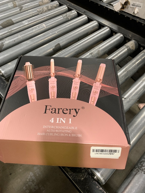 Photo 1 of FARERY 4-in-1 Interchangeable Automatic Rotating Curling Iron & Thermal Brush Set, 0.75''/1''/1.25'' Curling Iron & 1.5'' Heating Round Curling Brush, ONE Heat 410°F, Pink