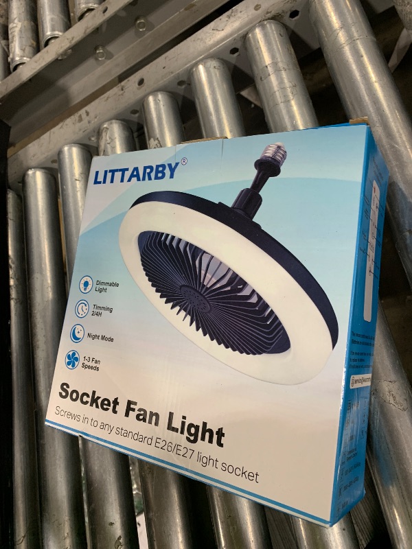 Photo 1 of Socket Fan Light with Remote Control, 3 Colors 3000K-6500K Dimmable LED Light Bulb Fan Screw in Ceiling Fan for Bedroom, Kitchen, Storage Room, Closet, Wireless Small Ceiling Fans with Lights - Black