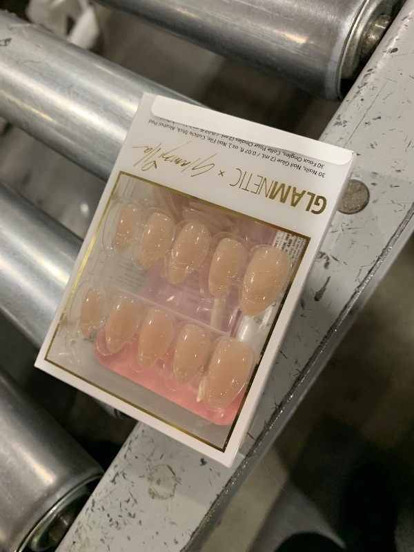 Photo 1 of Glamnetic x GLAMZILLA Press On Nails - NOT YOUR CINDER-ELLA | Short Almond Nude Fake Nails with Velvet French Tip Effect, Reusable Wedding Nails | 15 Sizes - 30 Nail Kit with Glue