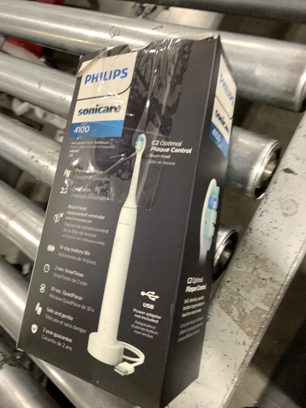 Photo 1 of Philips Sonicare 4100 Rechargeable Electric Toothbrush, with Pressure Sensor, 2 Intensity Settings, SmarTimer and QuadPacer, 14-Day Battery Life, White, Model HX3681/23