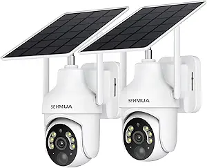 Photo 1 of SEHMUA 2K Solar Security Cameras Wireless Outdoor, 2 Pack 360° View Pan/Tilt WiFi Security Camera Outside with Color Night Vision,Easy to Install, PIR Alarm, 2-Way Audio
