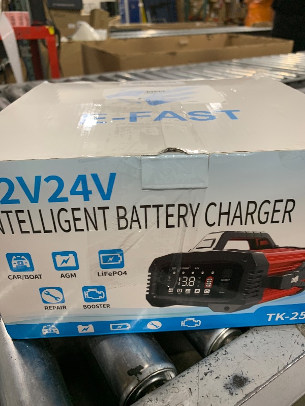 Photo 1 of E-FAST 25A Battery Charger, 12/24V All in One Lifepo4 Lead Acid Car Battery Charger, Automotive Jump Starter, Upgraded Trickle Charger, Battery Maintainer for Car Truck Motorcycle Lawn Mower Boat