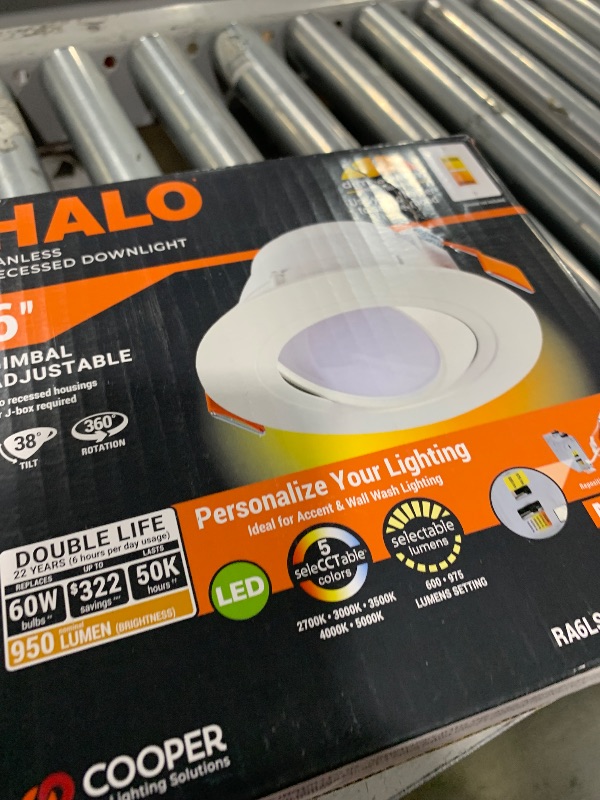 Photo 1 of HALO RA 6-Inch Canless LED Recessed Downlight with Adjustable Gimbal, Selectable Lumens and Color Temperatures, Dim-to-Warm - RA6LS9FSD2W1EWHDM