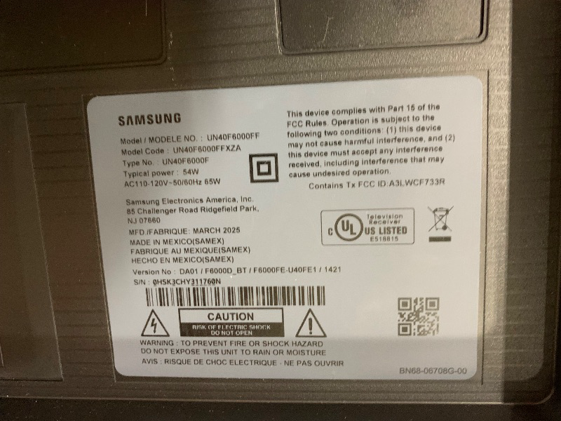 Photo 1 of SAMSUNG 40-Inch Class Full HD F6000 Smart TV (2025 Model) HDR, Object Tracking Sound Lite, Knox Security, One UI Tizen, Smart TV