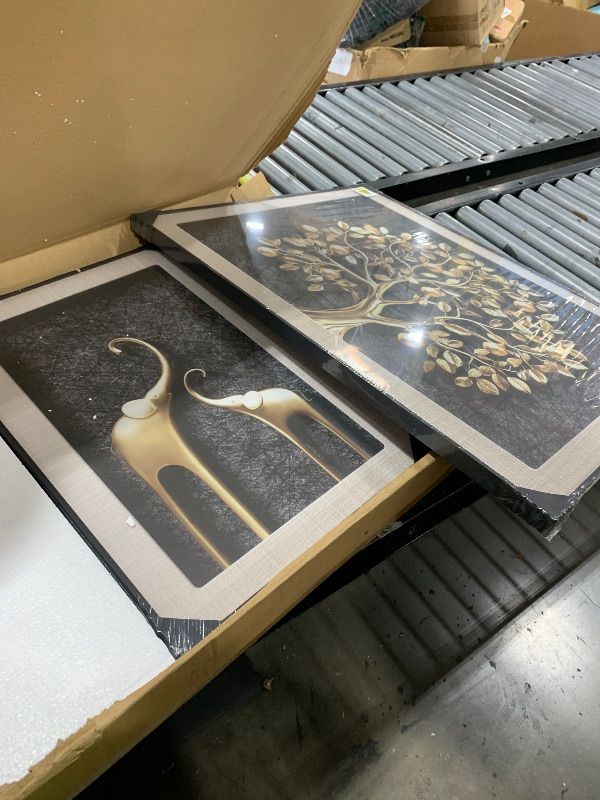 Photo 1 of Framed Tree of Life Wall Art for Living Room, 3 Piece Modern Black and Gold Luxury Elephant Ginkgo Deer Pictures Artwork for Walls, Hallway, Kitchen,Home Office Wall Decor, total size 24” x 64“