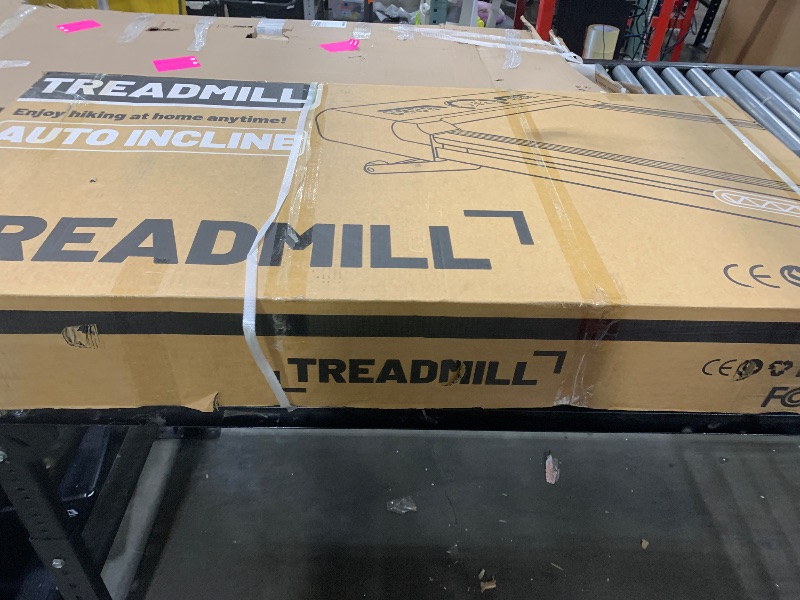 Photo 1 of Walking Pad Treadmill with 12% 9-Level Auto Incline, 450 lbs Capacity RGB LED Screen, Bluetooth Speaker Under Desk Treadmill, Compact Treadmills for Home Hiking, Black