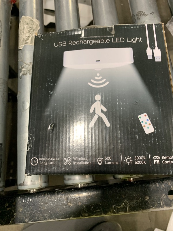 Photo 1 of WhitePoplar Motion Sensor Rechargeable Ceiling Light Indoor with Remote, Wireless Battery Operated Rechargeable Sensor Light for Closet, Garage, Hallway, 3000K-6000K Battery Powered Shower Lights