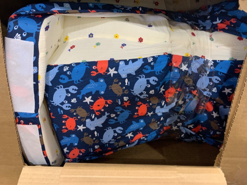 Photo 1 of Umoving 100% Cotton Lining Portable Foldable Toddler Travel Bed - Soft Foam Floor Bed with Washable Cover, Safe and Comfortable Toddler Crib, Ocean Blue