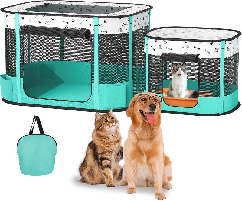 Photo 1 of Portable Cat Playpen, Foldable Pet Dog Playpen, for Kitten Puppy Play Pen Indoor/Outdoor, Cats Enclosure Cages Tent with Carrying Case, 600D Oxford 8-Rods, 32"x24"x22"