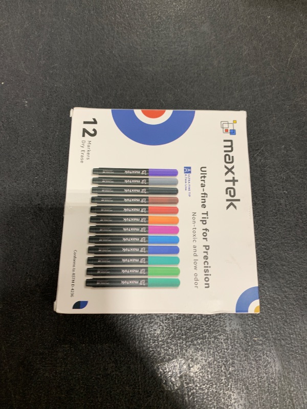 Photo 1 of maxtek Dry Erase Markers, 0.7mm Ultra Fine Tip, Low Odor, 12 Count