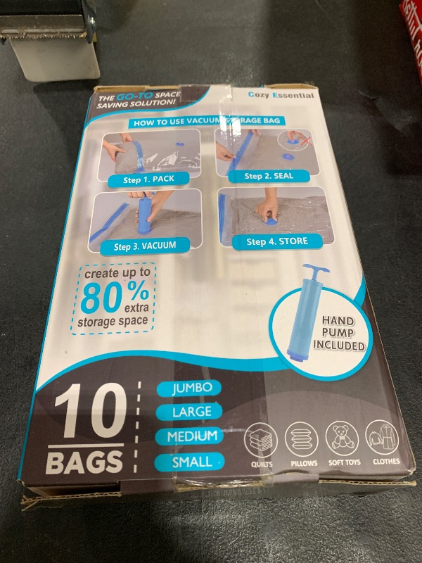 Photo 1 of 10 Pack Vacuum Storage Bags, Space Saver Bags (2 Jumbo/2 Large/3 Medium/3 Small) Compression Storage Bags for Comforters and Blankets, Vacuum Sealer Bags for Clothes Storage, Hand Pump Included
