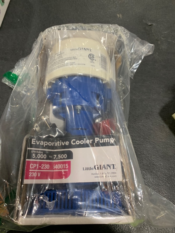 Photo 1 of Little Giant CP1-230 1/70 HP, 230 Volt, 307 GPH, Evaporative Cooler Pump with 6-ft. Cord and 3-Prong Plug, Blue, 540015