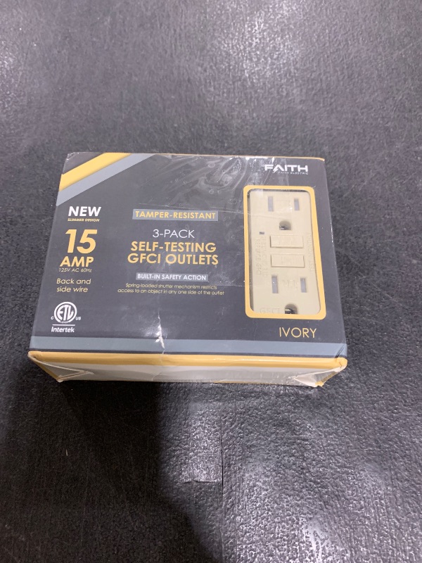 Photo 1 of Faith 15A GFCI Outlets, ETL Listed, Tamper-Resistant GFI Duplex Receptacles with LED Indicator, Self-Test Ground Fault Circuit Interrupter, Ivory, 3 Piece