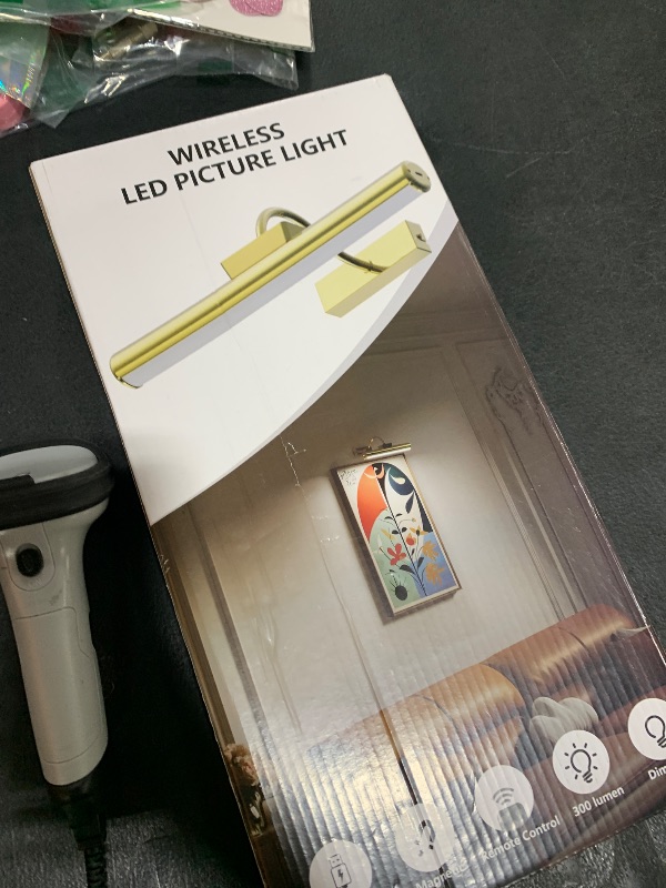 Photo 1 of Skairipa Picture Light Battery Operated, Wireless Art Light for Paintings, Dimmable 5000mAh Recharging Battery Picture Light with Remote Control for Wall, Gallery Dartboard Art Bedroom (Gold-1Pack)