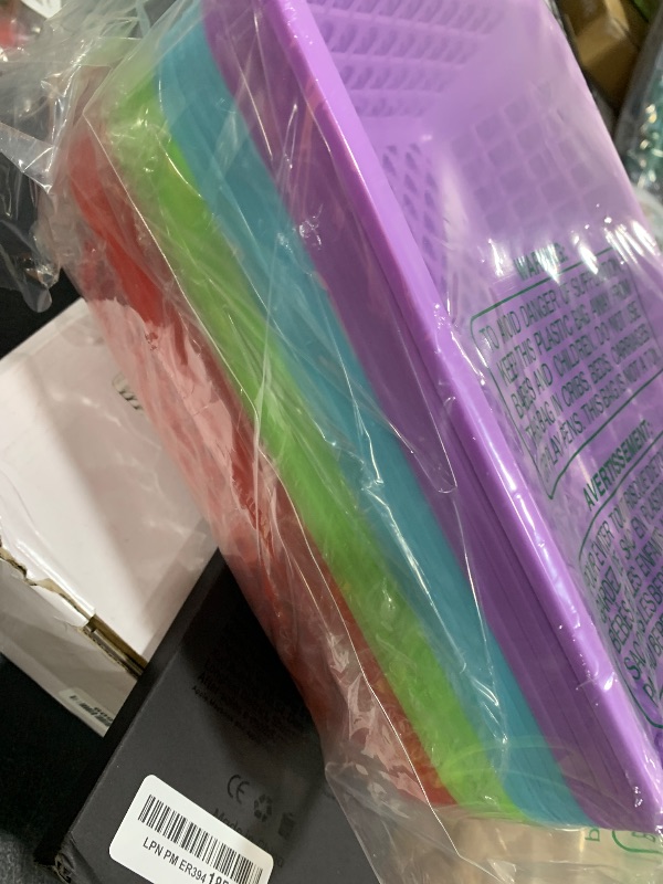 Photo 1 of Jucoan 20 Pack Classroom Storage Baskets,10 x 7 x 2.5 Inch Colorful Stackable Desktop Plastic Storage Organizer Tray, Pen Pencil Paper Organizer Tray for School Office Library