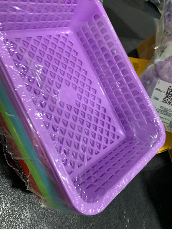 Photo 1 of Jucoan 20 Pack Classroom Storage Baskets,10 x 7 x 2.5 Inch Colorful Stackable Desktop Plastic Storage Organizer Tray, Pen Pencil Paper Organizer Tray for School Office Library