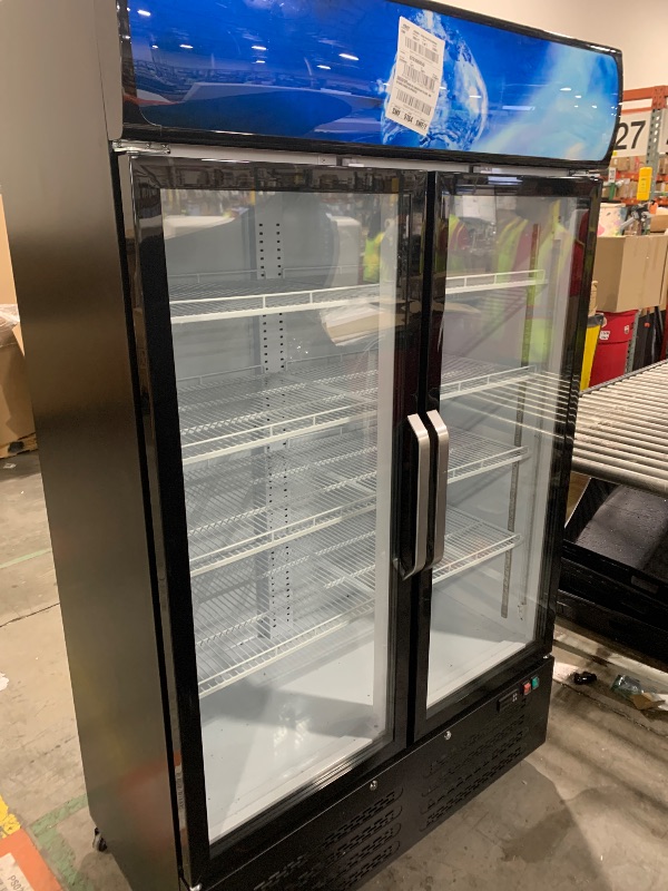 Photo 1 of 28 Cu Ft Commercial Refrigerators Double Glass Doors,1.86kwh/24h Display Beverage Upright Fridge with Front LED Light & Built in LED Strip,Built-in Circulation Fan,Rapid & Stable Cooling,Low Noise