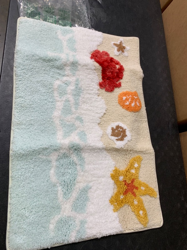 Photo 1 of Beach Bathroom Rugs 20x32 Inch, Soft and Absorbent Tufted Shell Crab Starfish Bath Mat Non Slip Washable, Ocean Coastal Nautical Decor for Bathroom Bedroom
