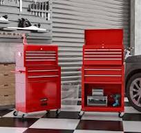 Photo 1 of Rolling Tool Chest with Wheels and Drawers, High Capacity Tool Storage Cabinet with 8 Lockable Drawers+Hanging Panel +4 Hooks for Garage and Auto Repair (CD220, RED