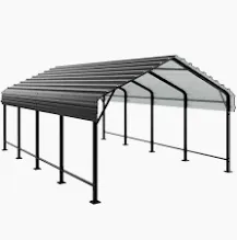 Photo 1 of 12x20 FT Metal Carport, Heavy Duty Carport Canopy with Galvanized Steel Frame and Roof, Outdoor Storage Shed, Car Tent Garage Shelter for Pickup, Truck, Boat and Tractor, Grey
