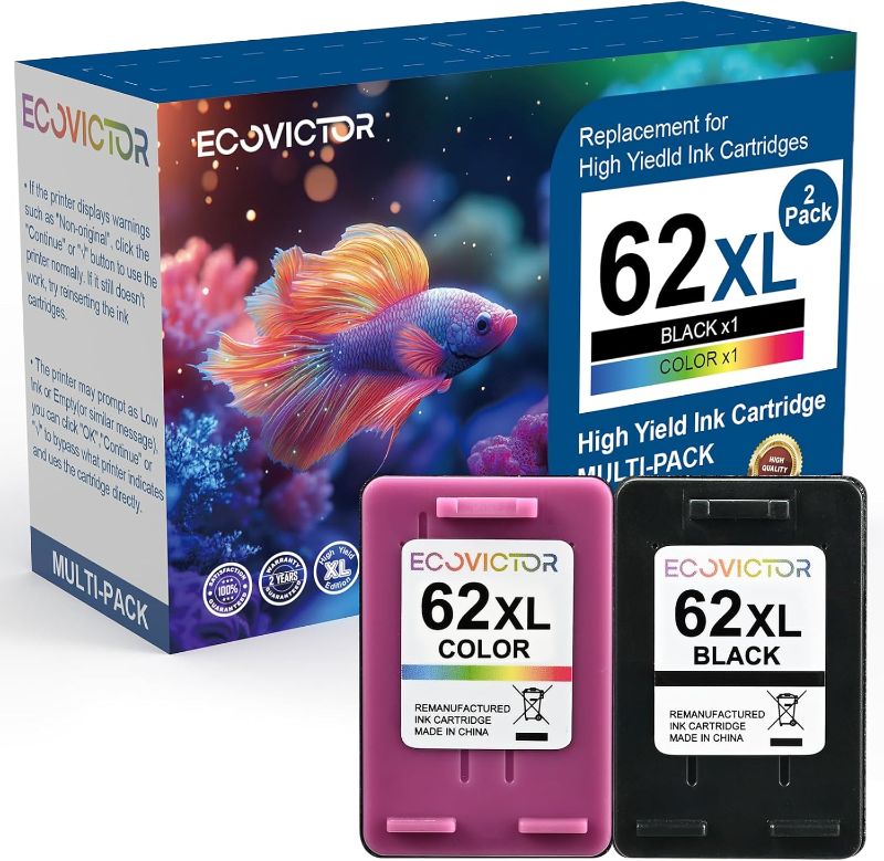 Photo 1 of 62XL Ink Cartridges Black and Color Remanufactured