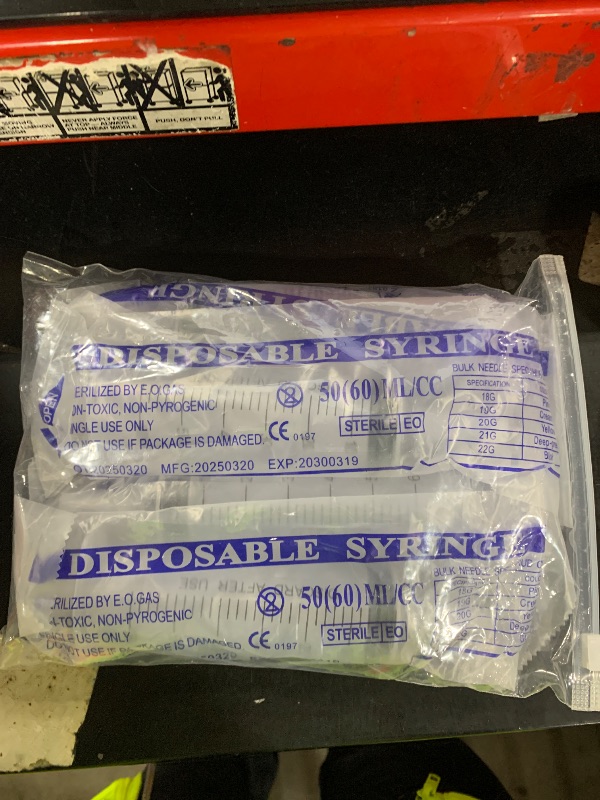 Photo 1 of 50 ml Syringe without Needle - 5 Pack of Individually Wrapped Disposable Syringes - Good for Medical, Scientific Lab, Home Use, and More - Sterile Luer Lock Syringes