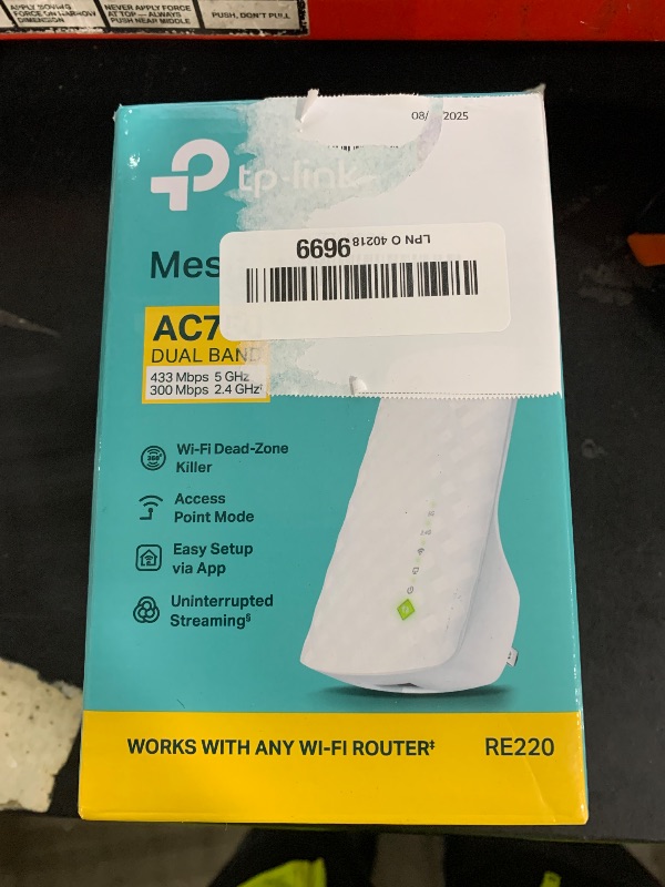 Photo 1 of TP-Link WiFi Extender with Ethernet Port, Dual Band 5GHz/2.4GHz, Up to 44% More Bandwidth Than Single Band, Covers Up to 1200 Sq.ft and 30 Devices, Signal Booster Amplifier Supports OneMesh(RE220)