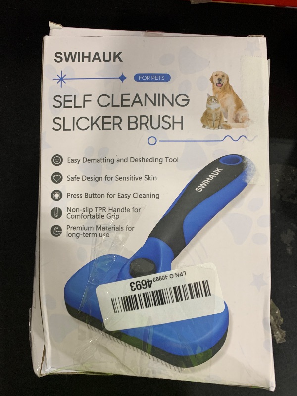 Photo 1 of Swihauk Self Cleaning Slicker Brush - Skin Friendly Deshedding Grooming Tool for Dogs & Cats, Suitable for Shedding & Haired Pets, with Pet Supplies Accessories, Blue