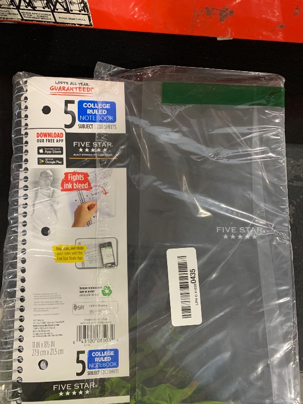 Photo 1 of Five Star Spiral Notebook + Study App, 5 Subject, College Ruled Paper, 8-1/2" x 11", 200 Sheets, Fights Ink Bleed, Water Resistant Cover, Black (72081)